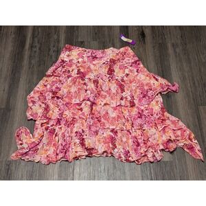Butsina Made In Paris‎ Floral Ruffle Skirt Womens Size M Pink Multi Tiered Boho